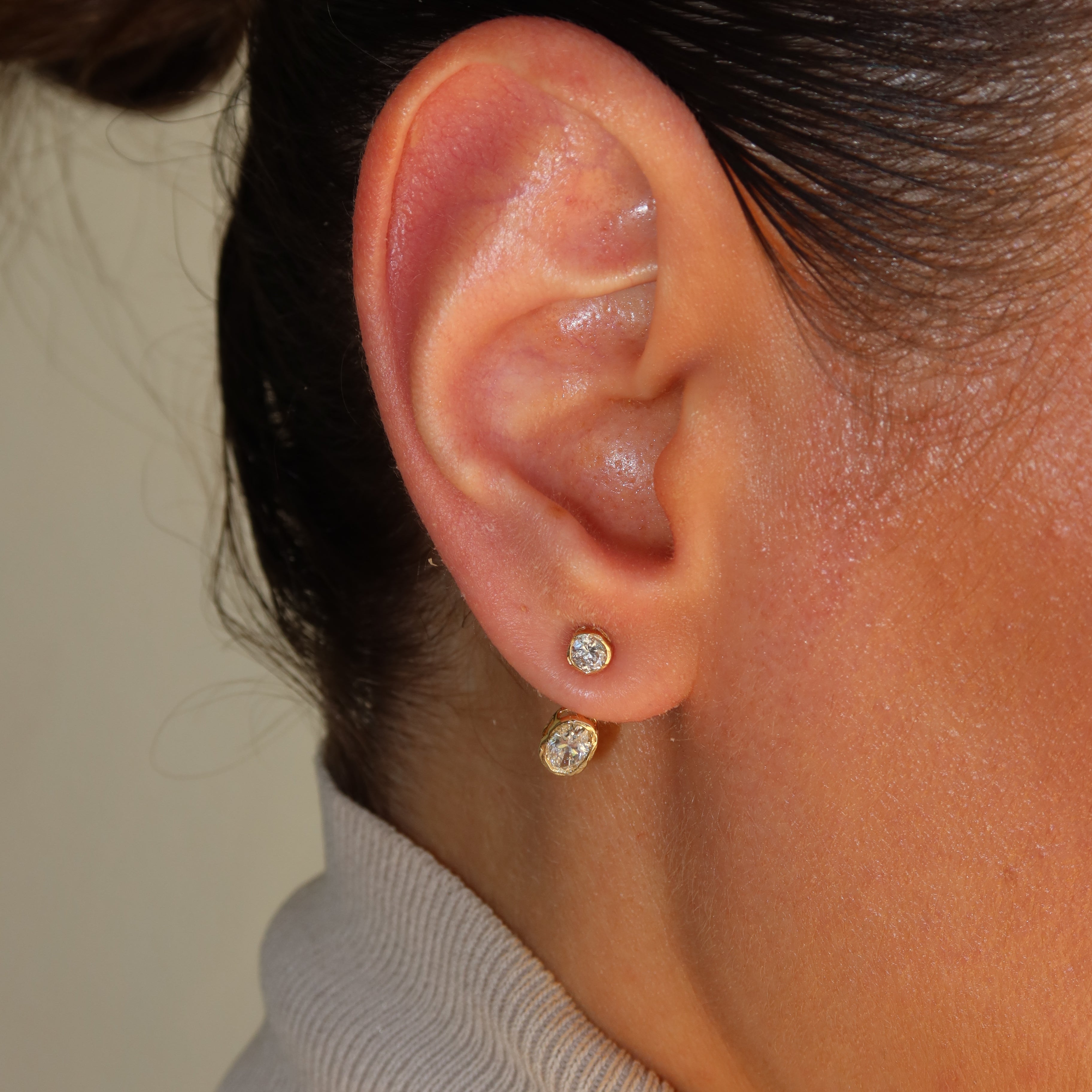 Lab Diamond Stud Earrings with Detachable Ear Jacket