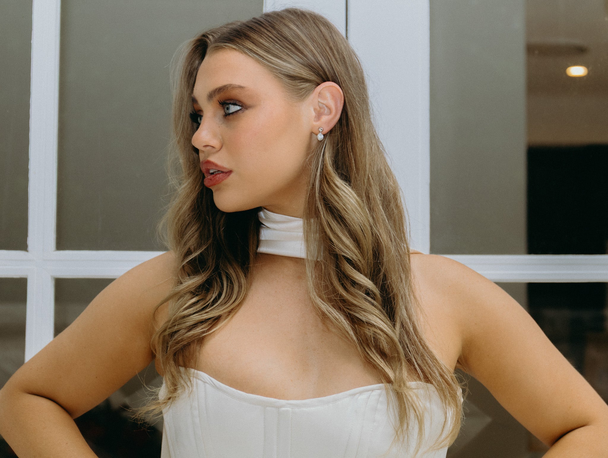 White Gold Organic Baroque Pearl Drop Earrings