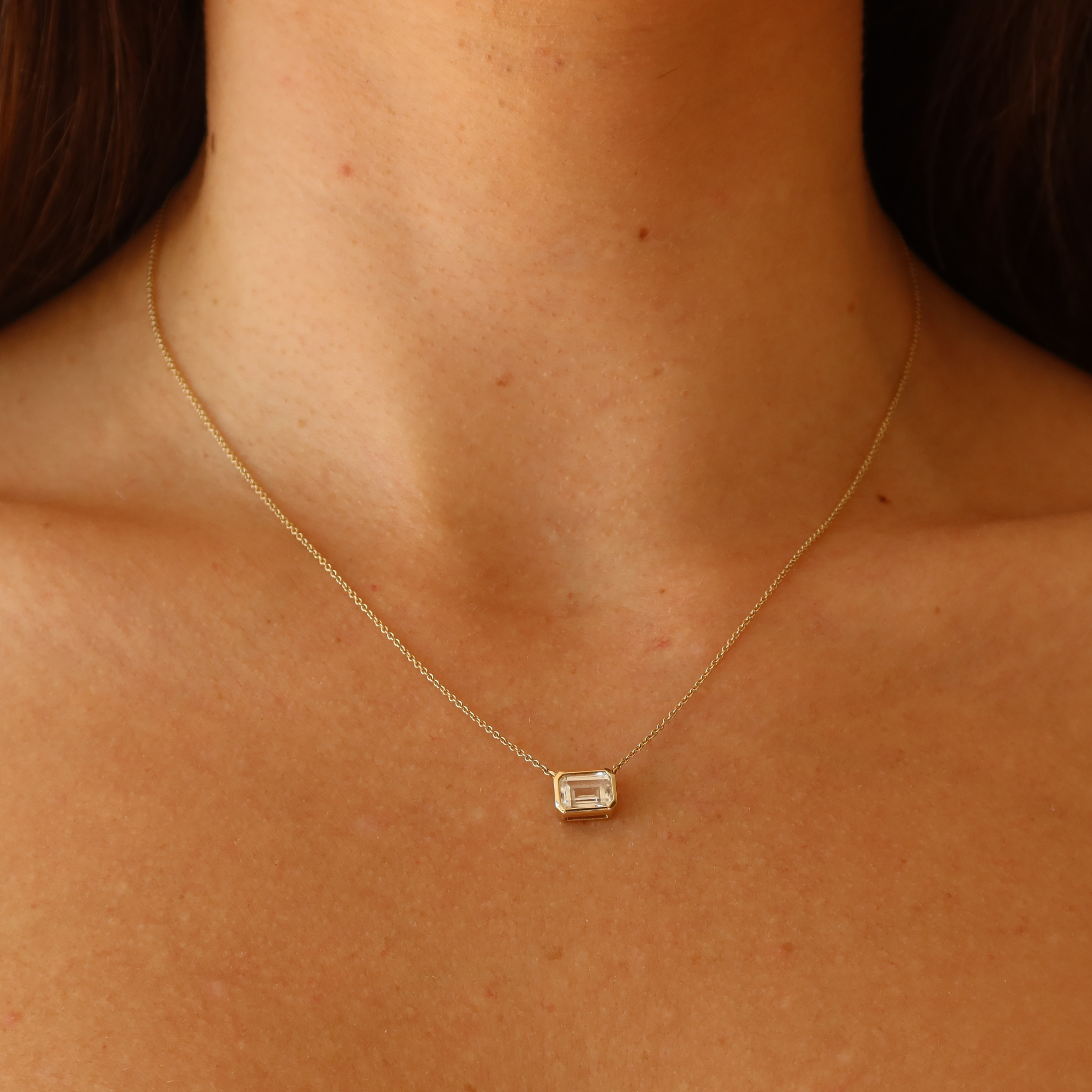 bezel gold necklace with white sapphire - perfect gift for her fine jewellery