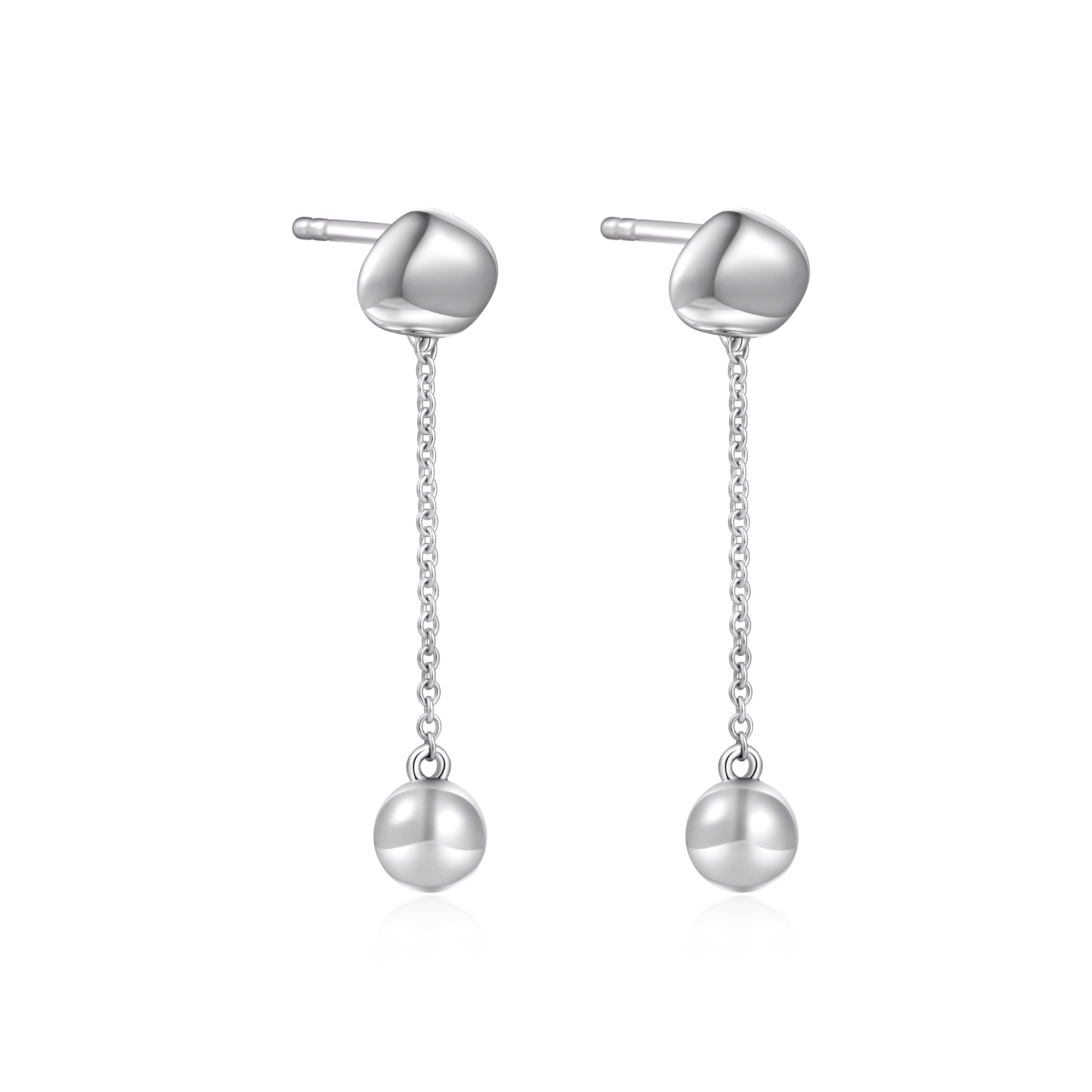White Gold Sculptural Chain Drop Earrings