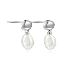 White Gold Organic Baroque Pearl Drop Earrings