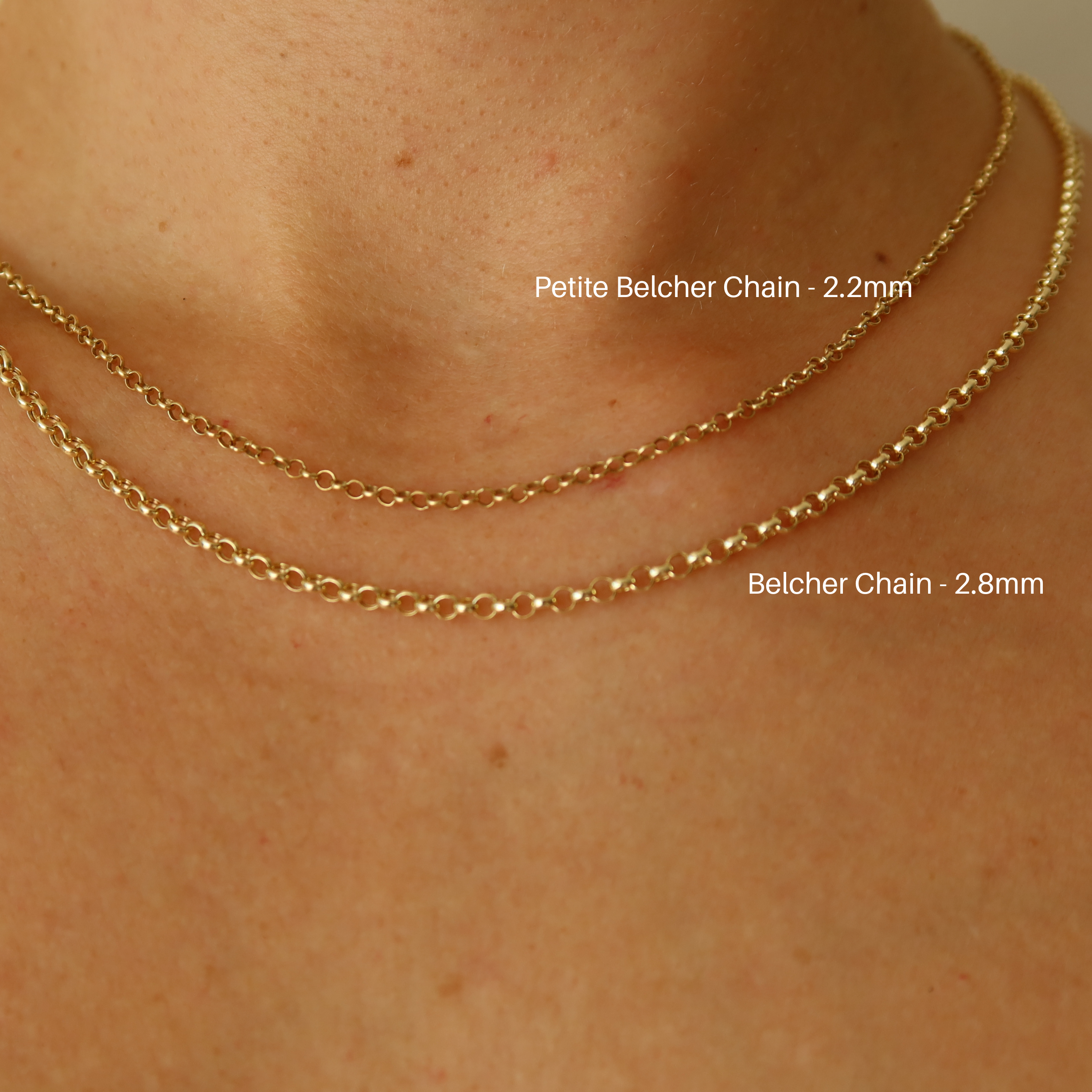 comparison of yellow gold belcher chain sizes