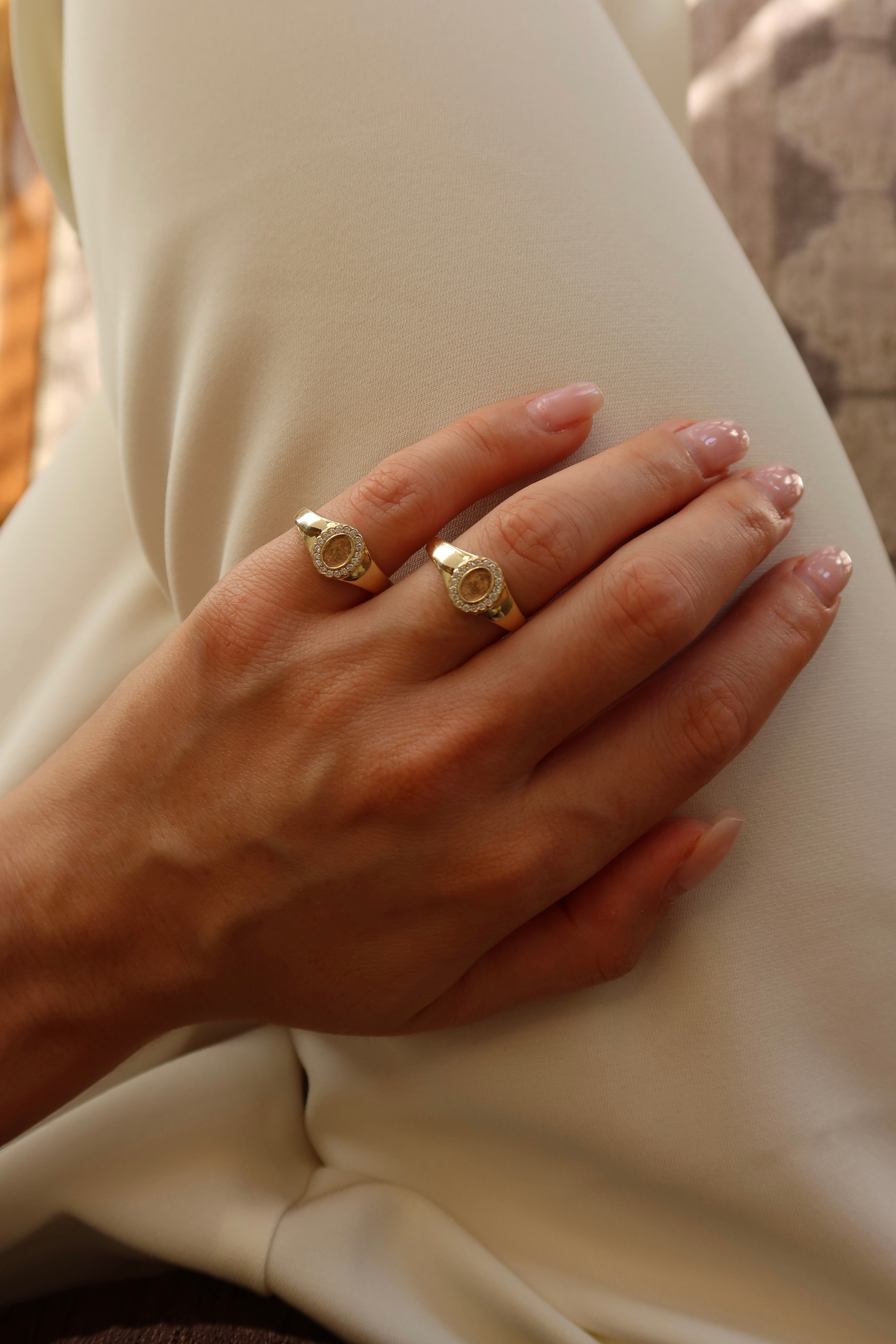 fingerprint memorial ring in 10 karat yellow gold with lab diamonds 
