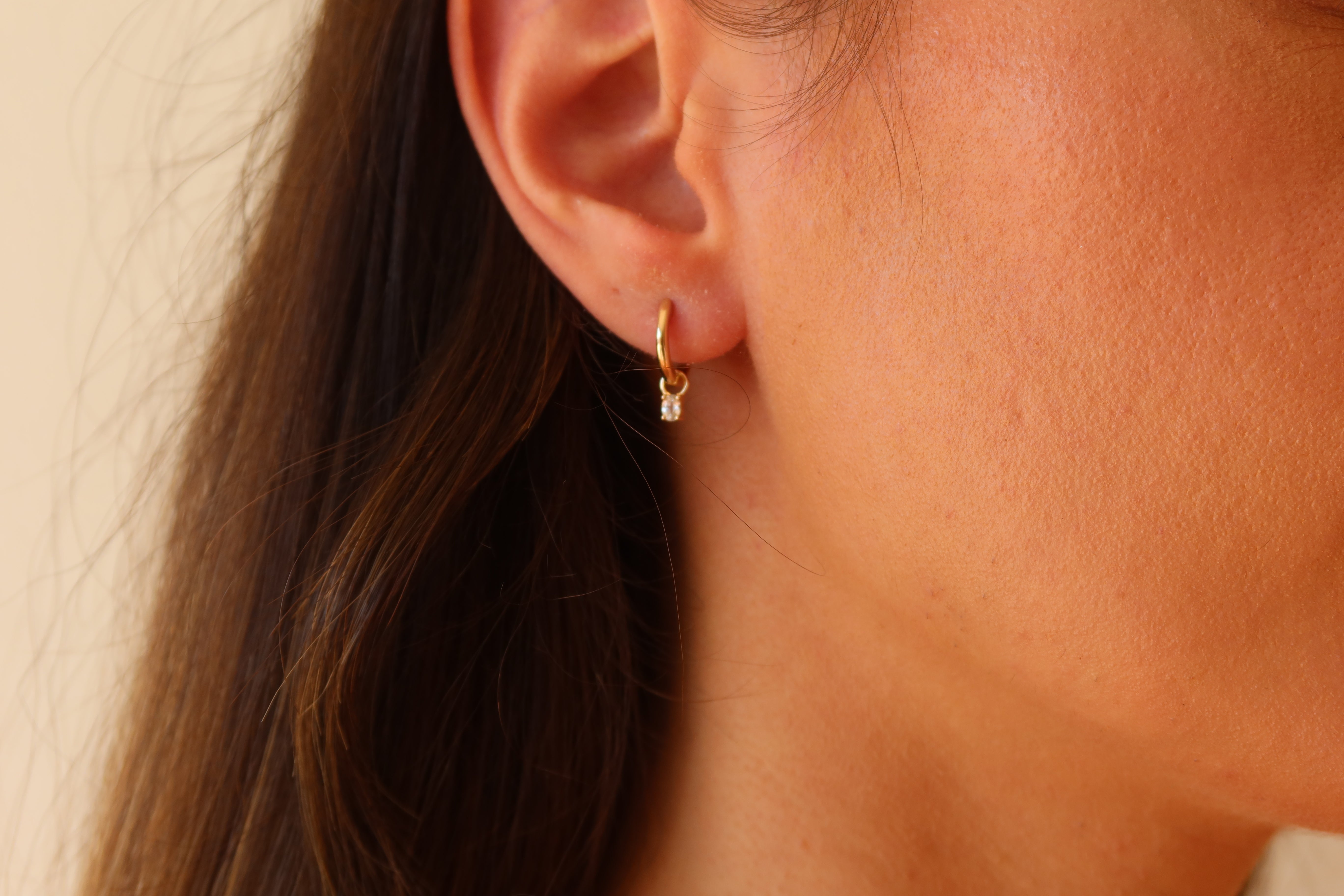 Gold Huggie Earrings with removable White Sapphire Drop