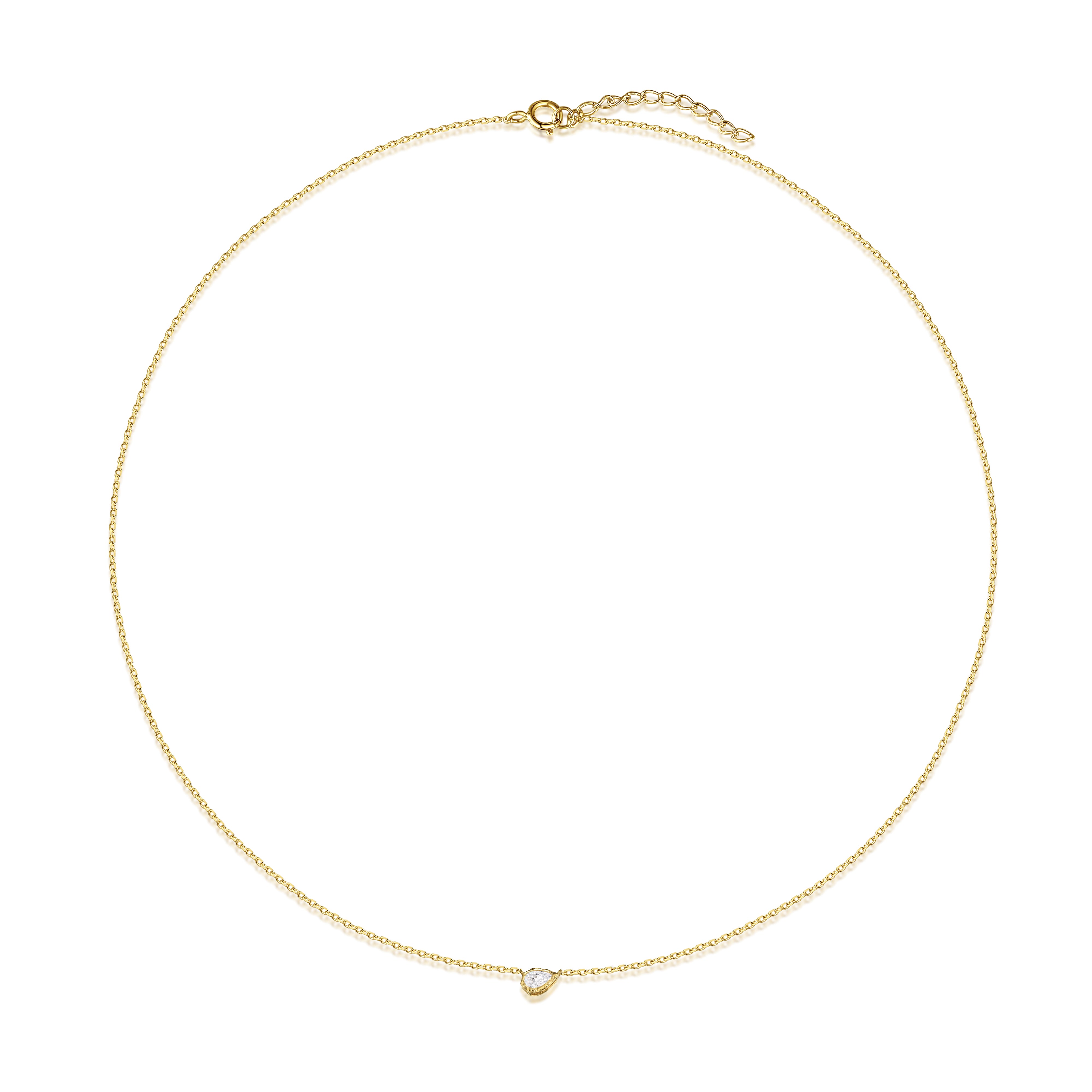 melted pear diamond bezel necklace in 10 karat yellow gold