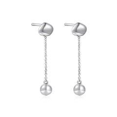White Gold Sculptural Chain Drop Earrings